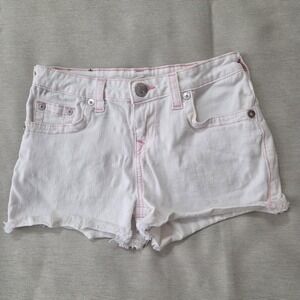 True Religion Girls Cut-off Shorts 12 White Pink Stitch‎ Denim Raw Hem